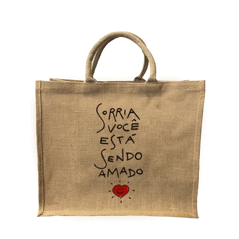 Jorlop Juta Illustrati Sorri shopper juta illustrato naturale