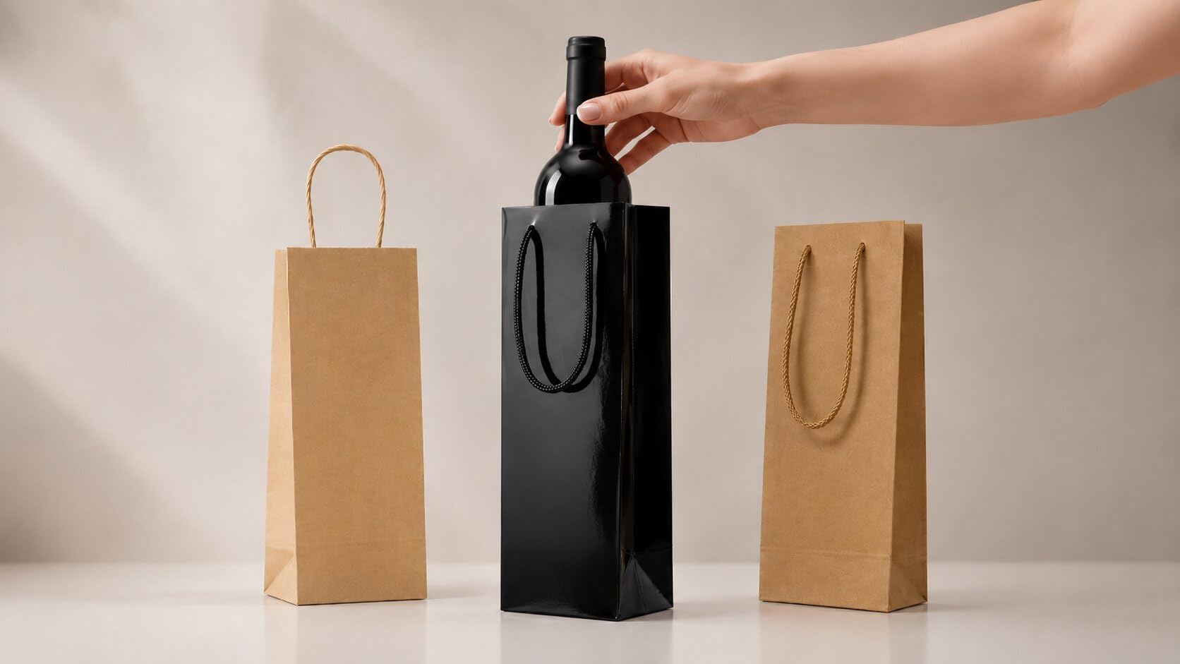 Ecocart Portabottiglie 11x11x41 Shopper Carta Bianco 50 Pezzi per Vino