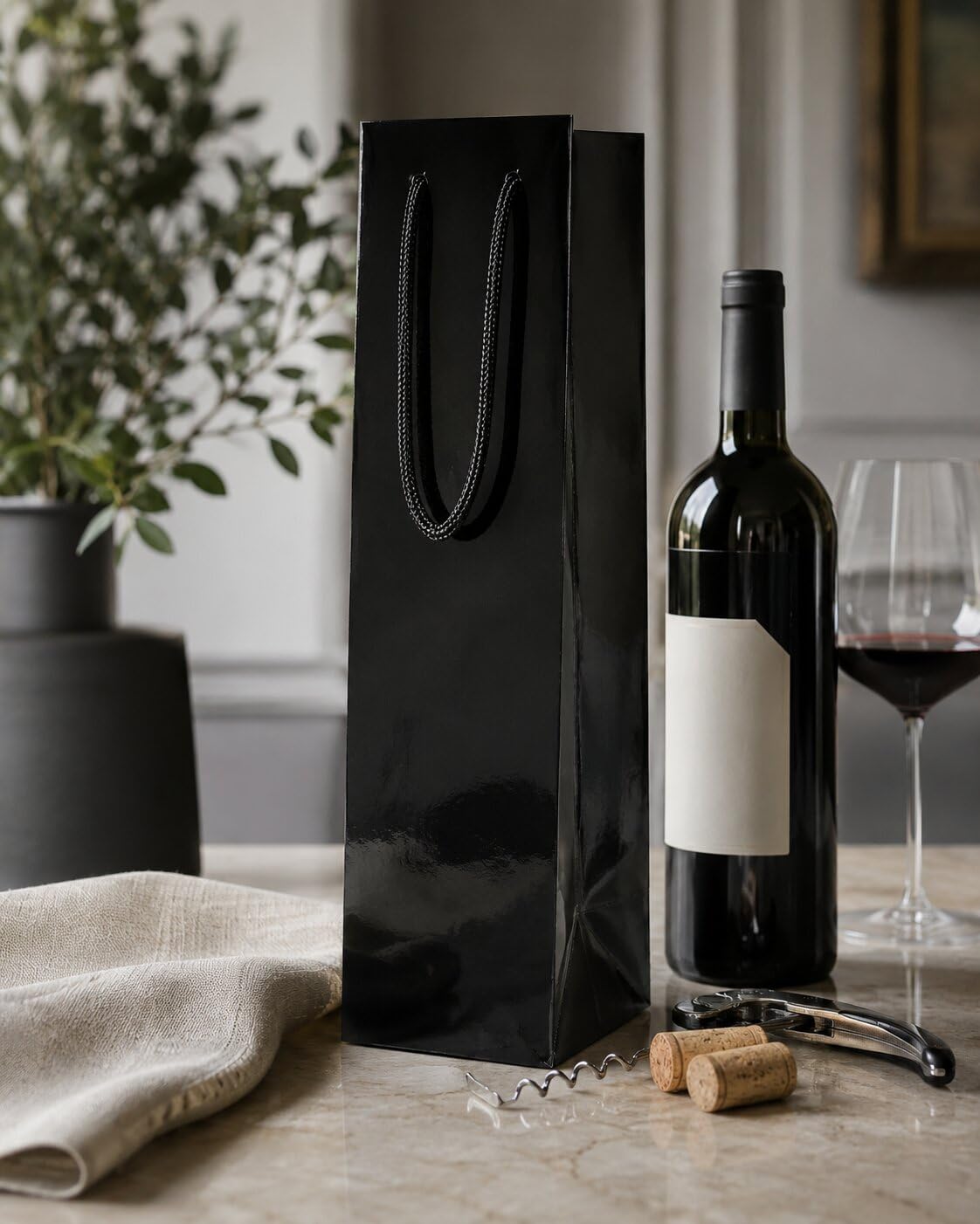 Ecocart Portabottiglie 11x11x41 Shopper Carta Bianco 50 Pezzi per Vino