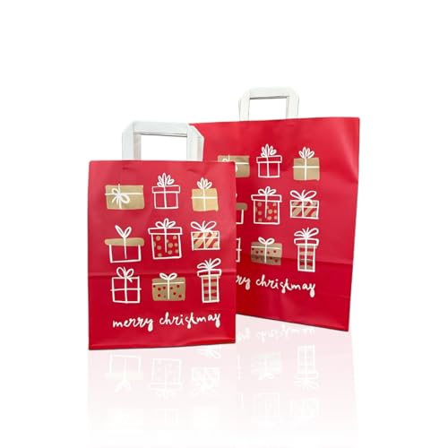 Ecocart Christmas Shopper Carta 26x13x33 Rosso Oro 50pz Manico Piatto