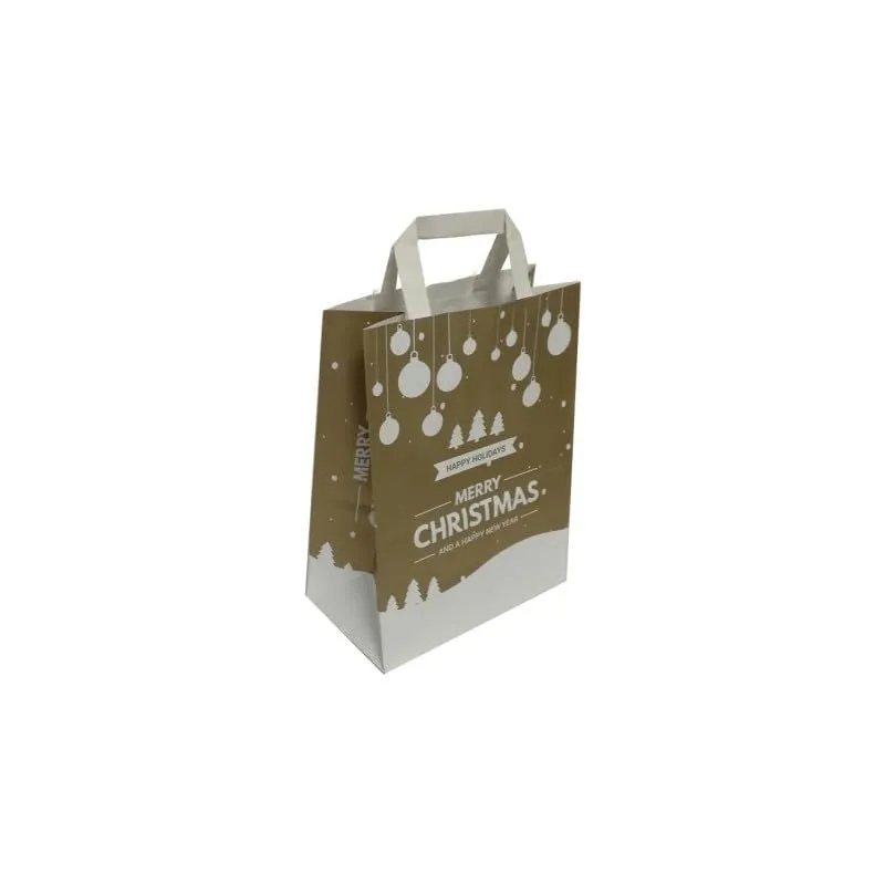 Ecocart Christmas Shopper Carta 22x12x29 Oro 50pz Manico Piatto