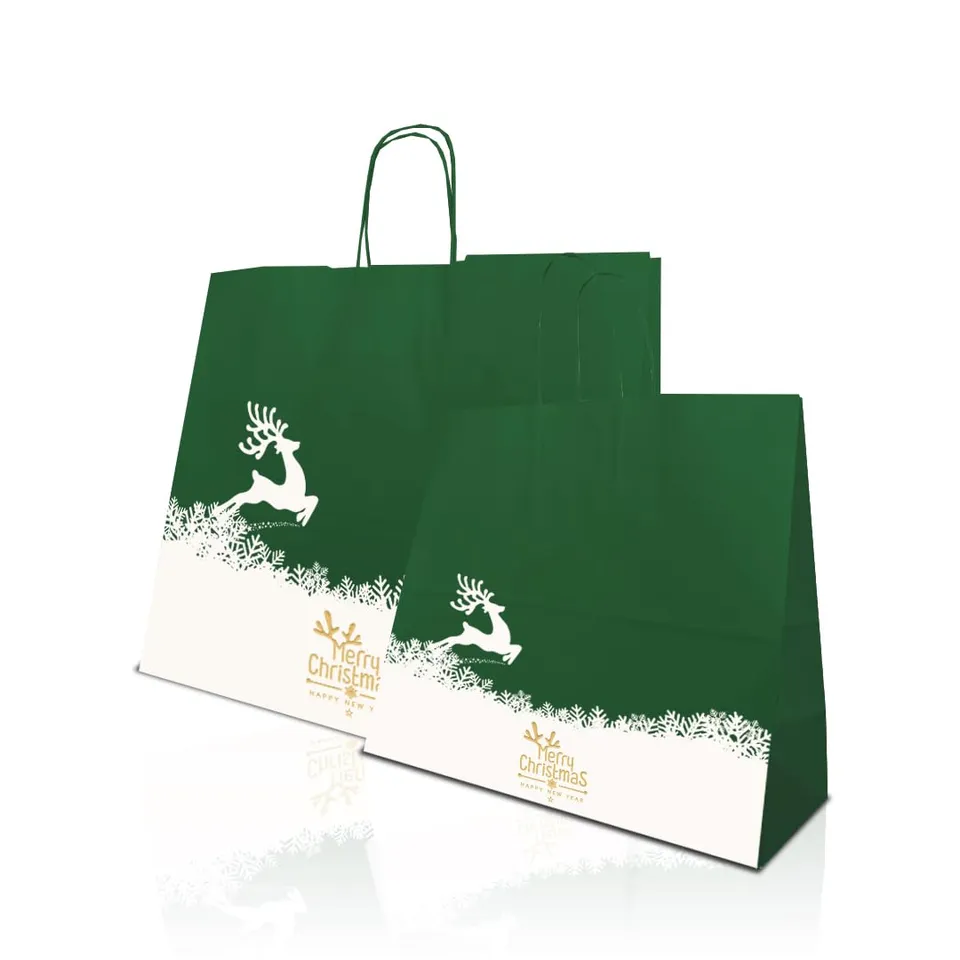 Ecocart Christmas Shopper Verde Oro Renna 32x13x28cm 50pz 110g