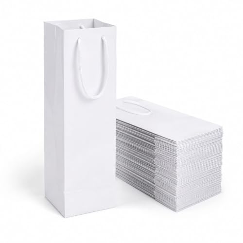 Ecocart Portabottiglie 11x11x41 Shopper Carta Bianco 50 Pezzi per Vino