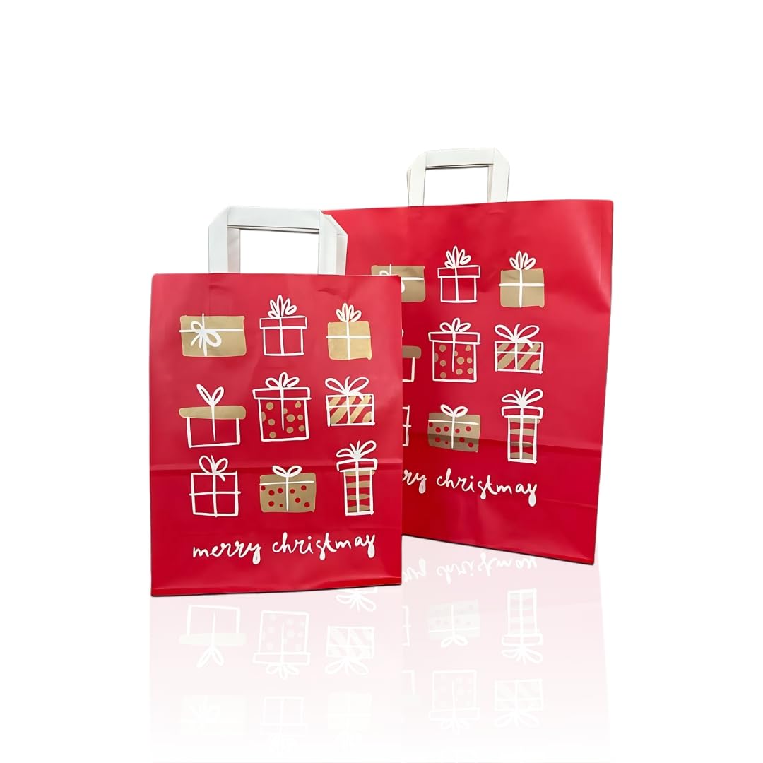 Ecocart Christmas Shopper Carta 26x13x33 Rosso Oro 50pz Manico Piatto