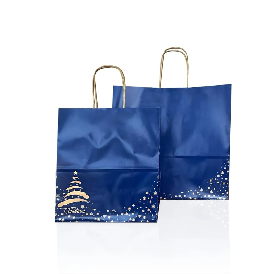 Ecocart Christmas Shopper Carta 36x13x33 Blu Oro 50pz Cordino