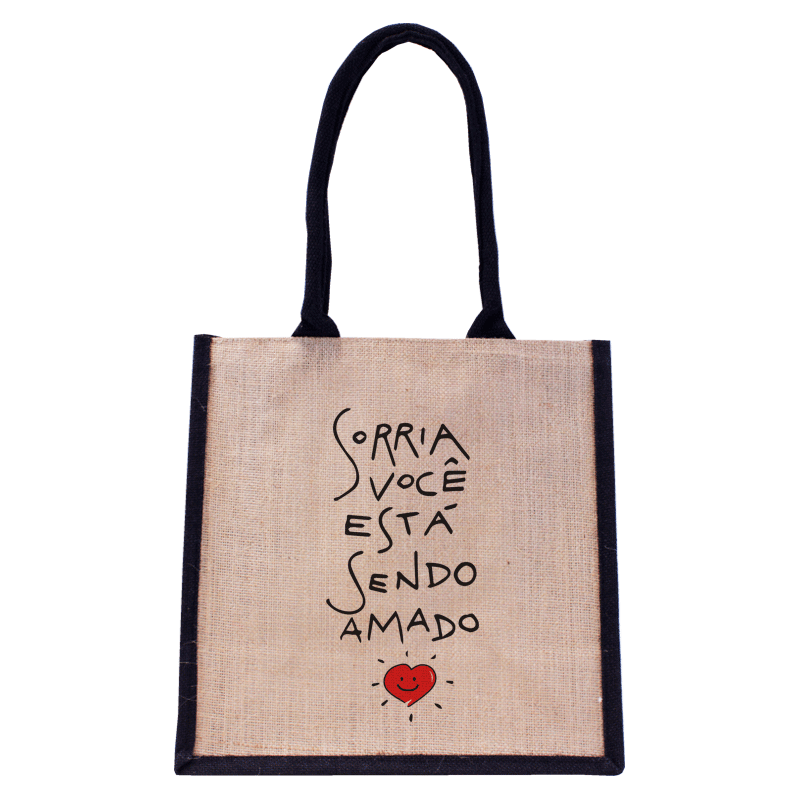Jorlop Juta Illustrati Sorri shopper juta illustrato naturale