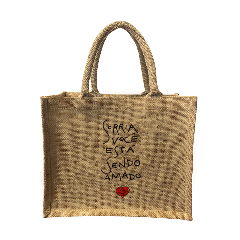 Jorlop Juta Illustrati Sorri shopper juta illustrato naturale