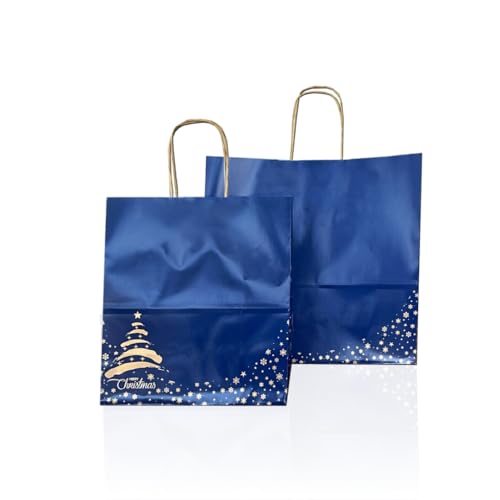 Ecocart Christmas Shopper Carta 36x13x33 Blu Oro 50pz Cordino