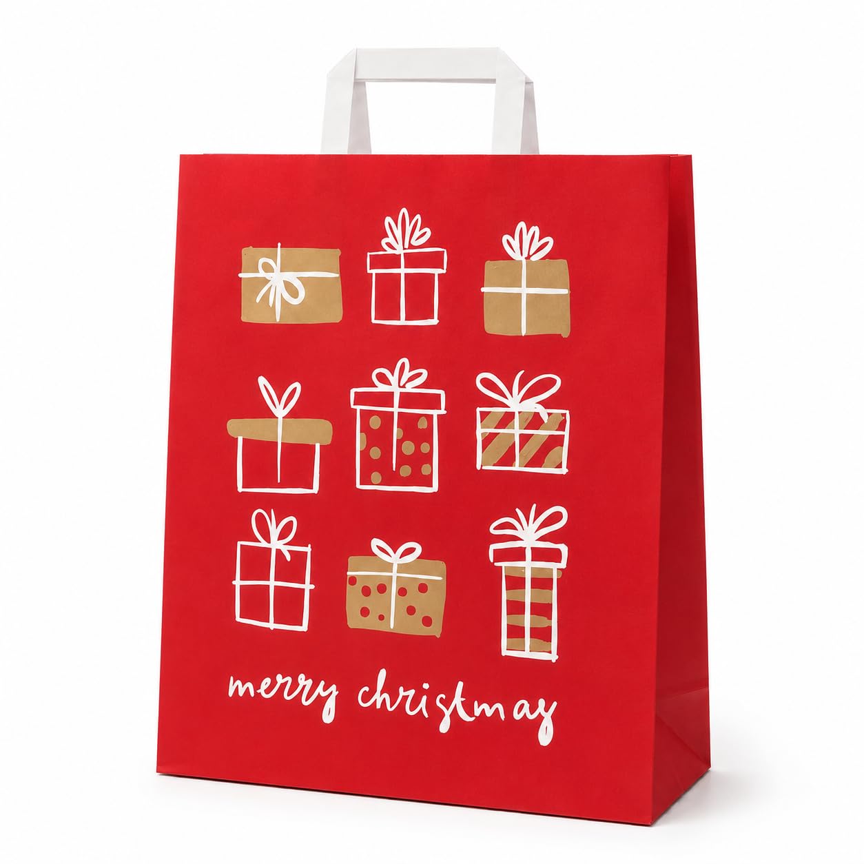 Ecocart Christmas Shopper Carta 26x13x33 Rosso Oro 50pz Manico Piatto