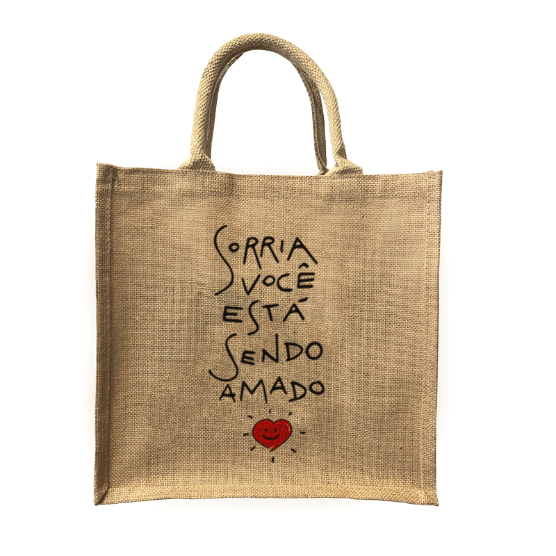 Jorlop Juta Illustrati Sorri shopper juta illustrato naturale