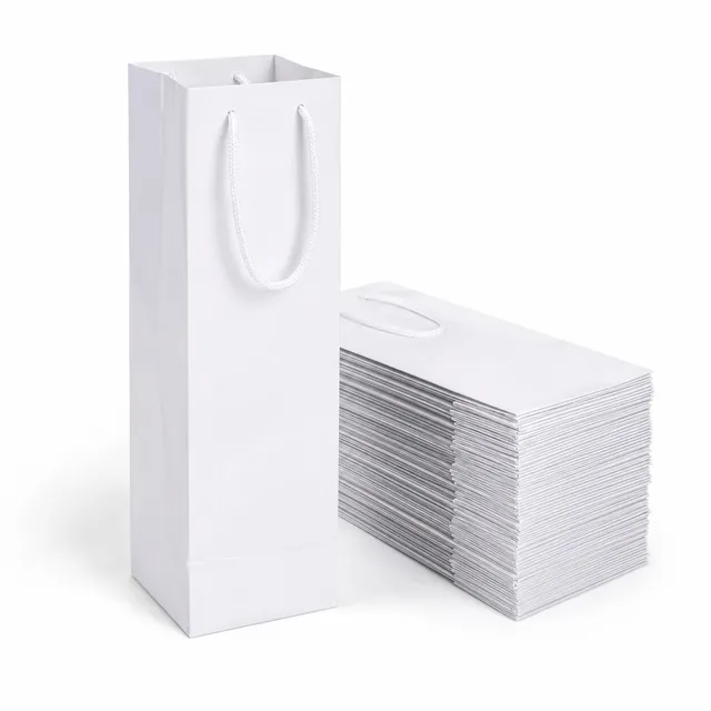 Ecocart Portabottiglie 11x11x41 Shopper Carta Bianco 50 Pezzi per Vino