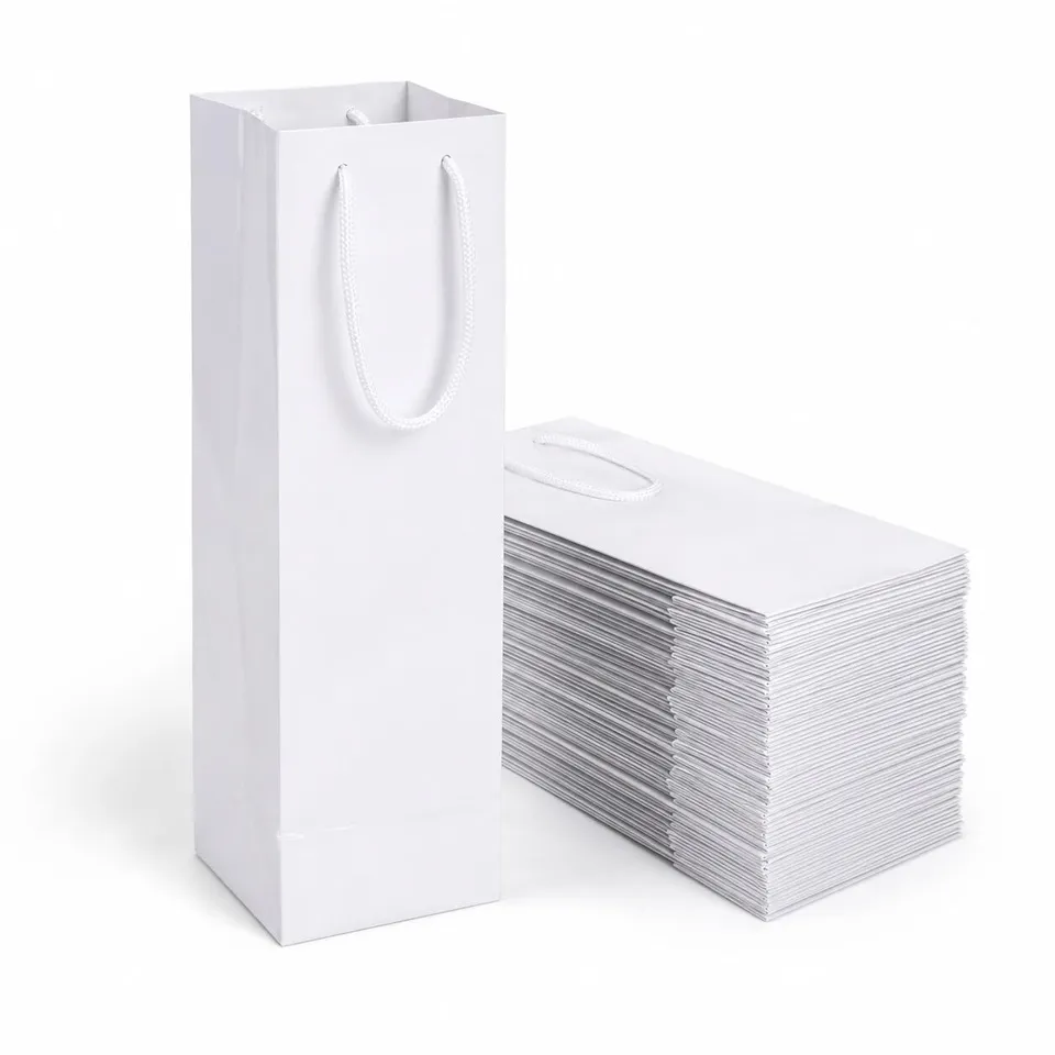 Ecocart Portabottiglie 11x11x41 Shopper Carta Bianco 50 Pezzi per Vino