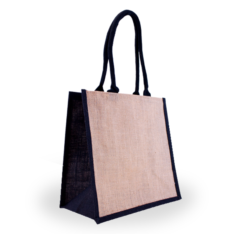 JORLOP Saco Juta Borsa Juta Naturale Soffietto Nero 20x33x33