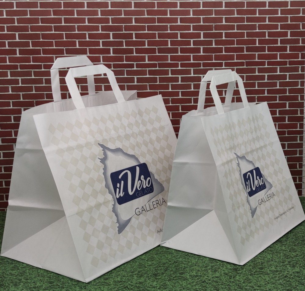Topalis Shopper Carta Delivery Kraft Manico Piatto Asporto