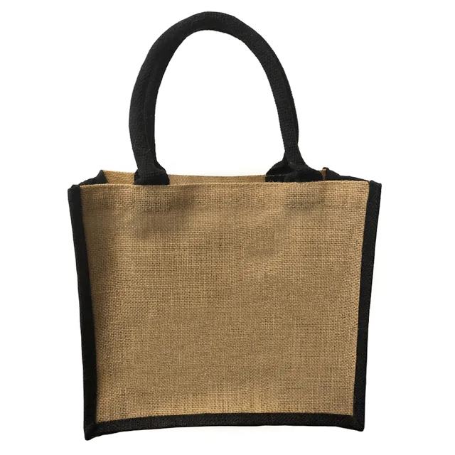 JORLOP Saco Juta Borsa Juta Naturale Soffietto Nero 20x33x33