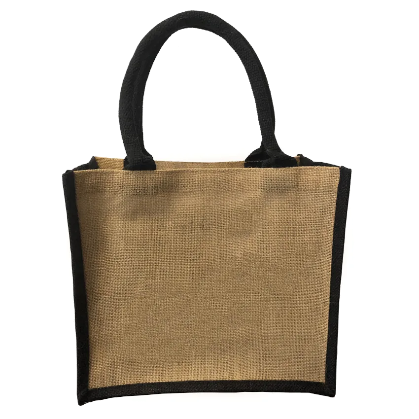 JORLOP Saco Juta Borsa Juta Naturale Soffietto Nero 20x33x33
