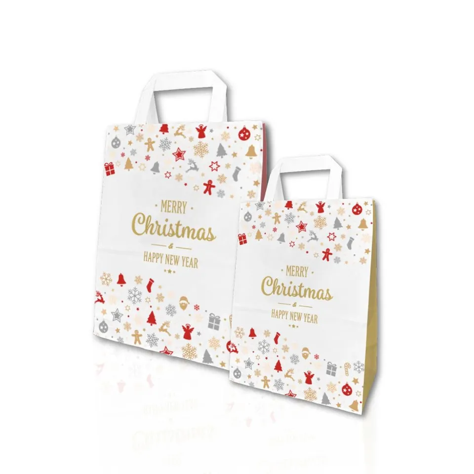 Ecocart Christmas Shopper Natale Rossa Oro 50pz Manico Piatto