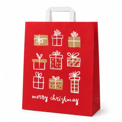 Ecocart Christmas Shopper Carta 26x13x33 Rosso Oro 50pz Manico Piatto