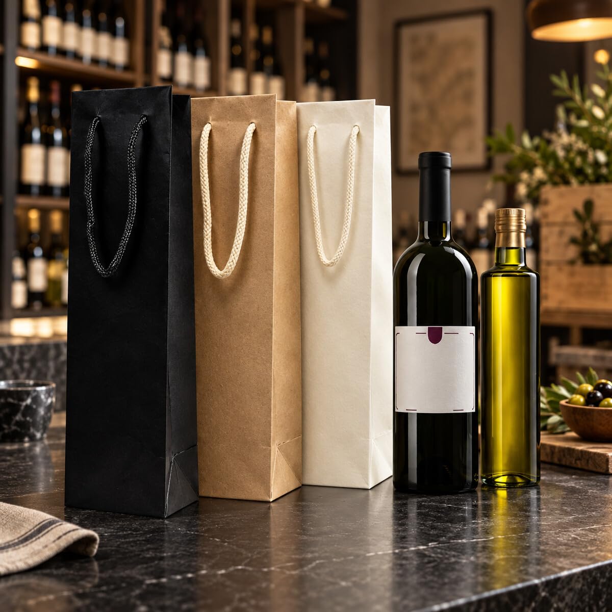 Ecocart Portabottiglie 11x11x41 Shopper Carta Bianco 50 Pezzi per Vino