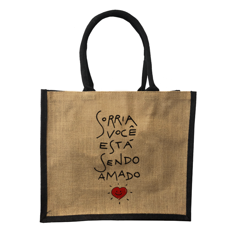 Jorlop Juta Illustrati Sorri shopper juta illustrato naturale