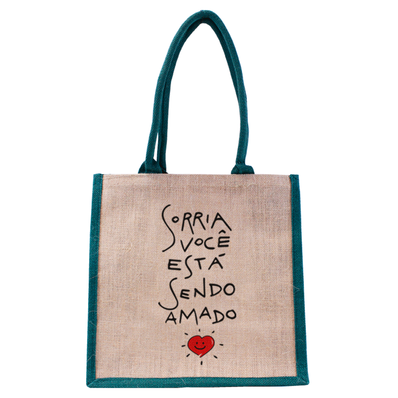 Jorlop Juta Illustrati Sorri shopper juta illustrato naturale