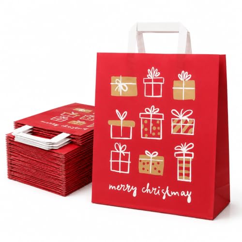 Ecocart Christmas Shopper Carta 26x13x33 Rosso Oro 50pz Manico Piatto